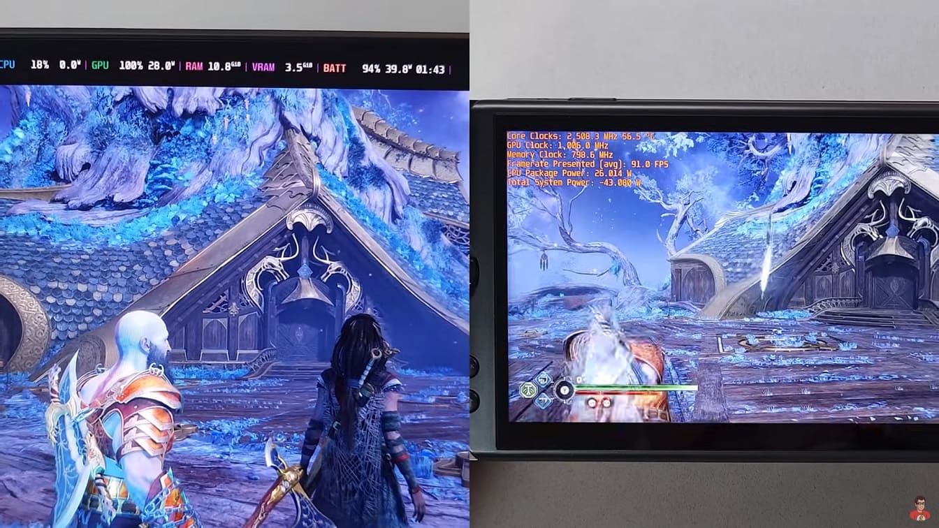 مقایسه نرخ فریم GPD Win 5 در بازی God of War: Ragnarok