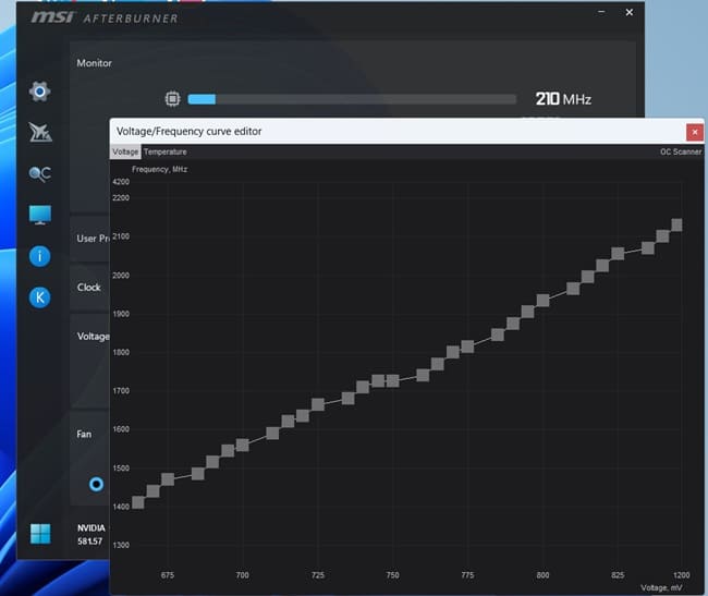 منحنی ولتاژ/فرکانس در نسخه جدید Afterburner