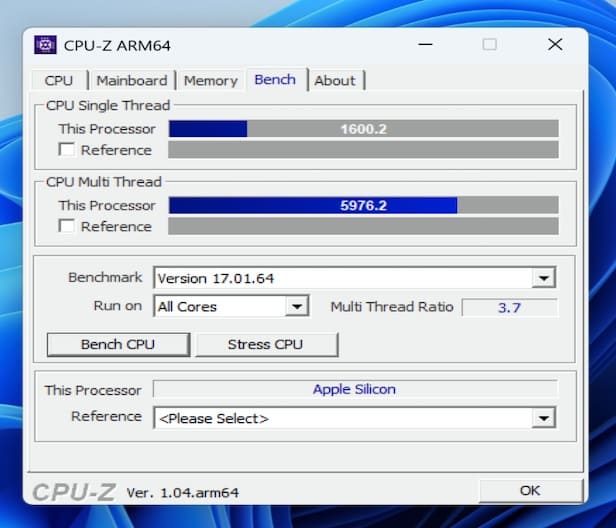 بهچمارک CPU-Z روی M5
