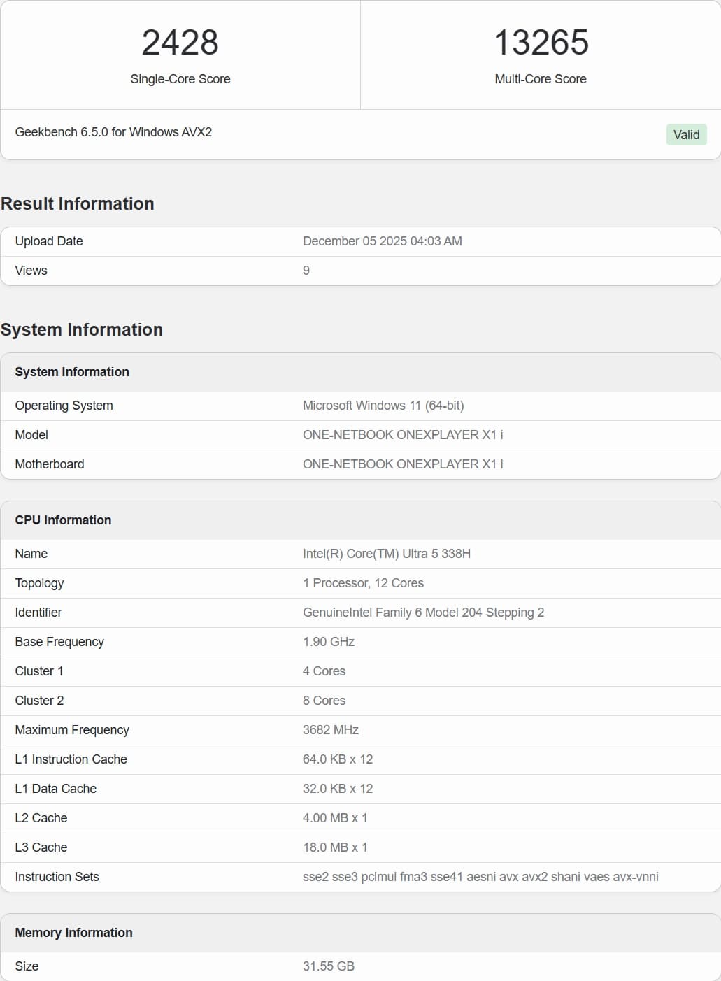 بنچکارک 338H در کنسول دستی OneXplayer x1