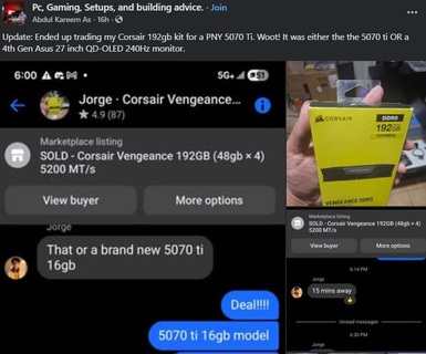 جزئیات معامله رم و گرافیک در فیسبوک
