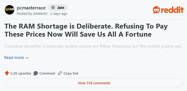 درخواست خرید رم در ردیت