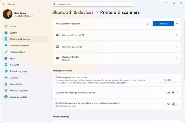 بخش پرینت و اسکن ویندوز