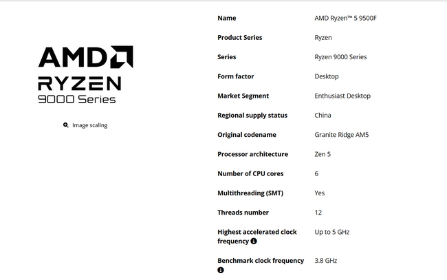 مشخصات AMD Ryzen 5 9500F