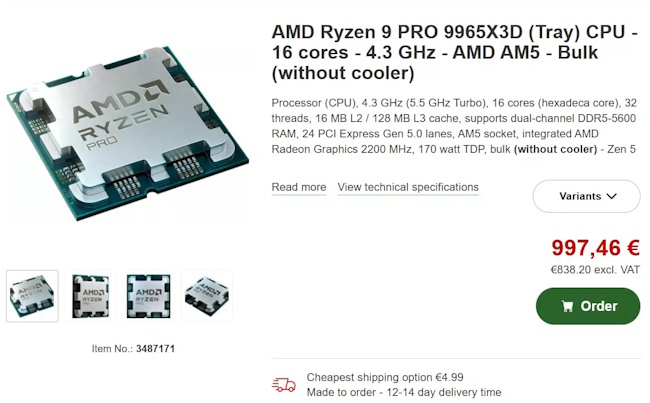 قیمت Ryzen 9 Pro 9965X3D