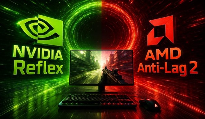لوگوی انویدیا و AMDدر کنار فناوریهای Reflex 2 و Anti-Lag 2