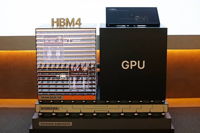 طراحی نمادین از پکجینگ HBM4 در کنار تراشه GPU