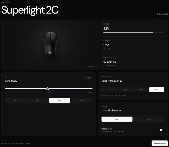 تنظیمات موس Pro X SUPERLIGHT 2c در برنامه OpenMouse