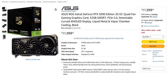 قیمت ASUS ROG Astral 20 Edition در آمازون
